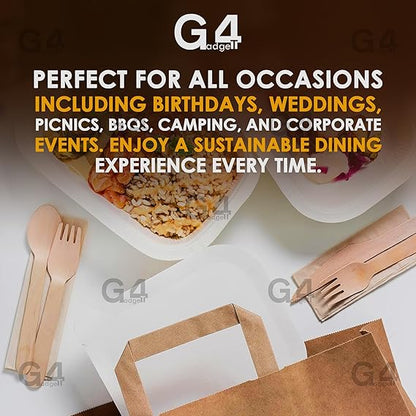 Biodegradable Wooden Cutlery Set | 300 Pieces Utensils 3