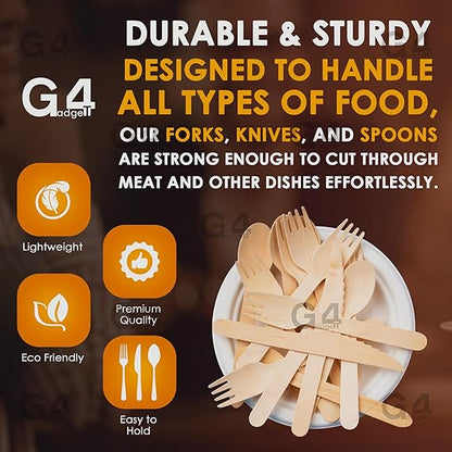 Biodegradable Wooden Cutlery Set | 300 Pieces Utensils 5