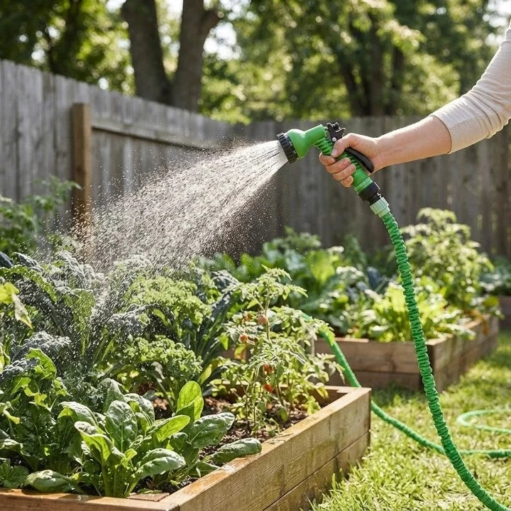 Expandable Garden Hose with 7-Function Spray Gun Green 1