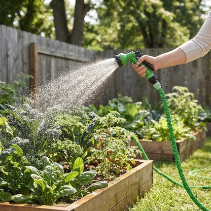 Expandable Garden Hose with 7-Function Spray Gun Green 1