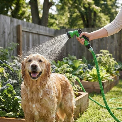 Expandable Garden Hose with 7-Function Spray Gun Green 2