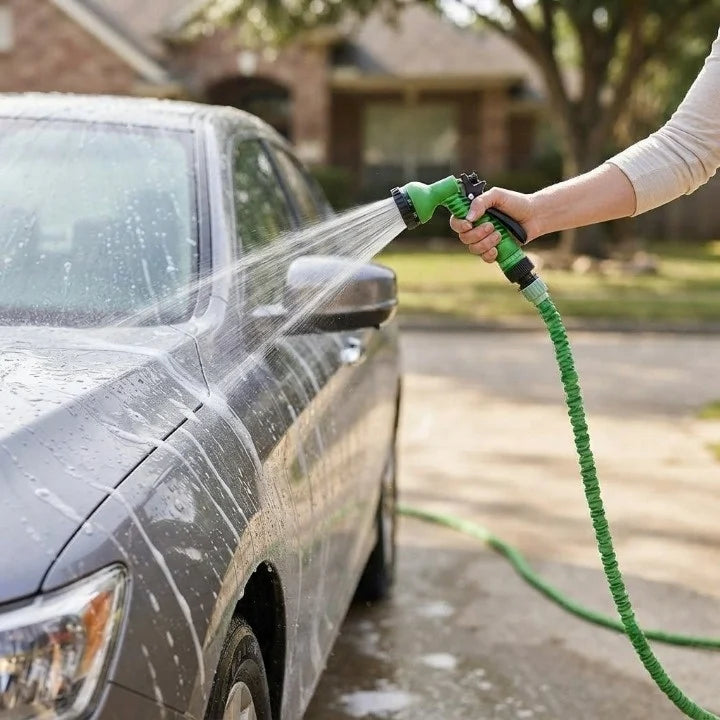 Expandable Garden Hose with 7-Function Spray Gun Green 3