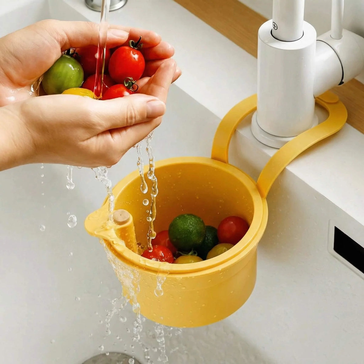 Hanging Draining Basket with Two-Part Filter System 9
