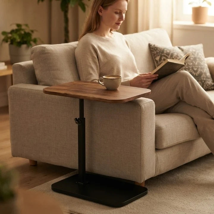 Height-Adjustable Side Table | Wooden Top Metal Frame 2
