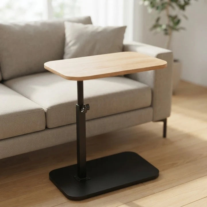 Height-Adjustable Side Table | Wooden Top Metal Frame 4