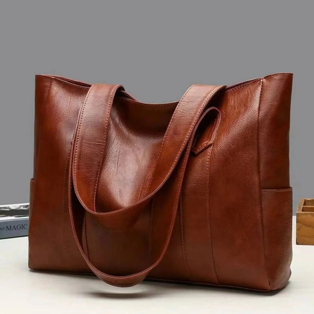 Leather Shoulder Bag Elegant Retro Style Smooth Surface 3