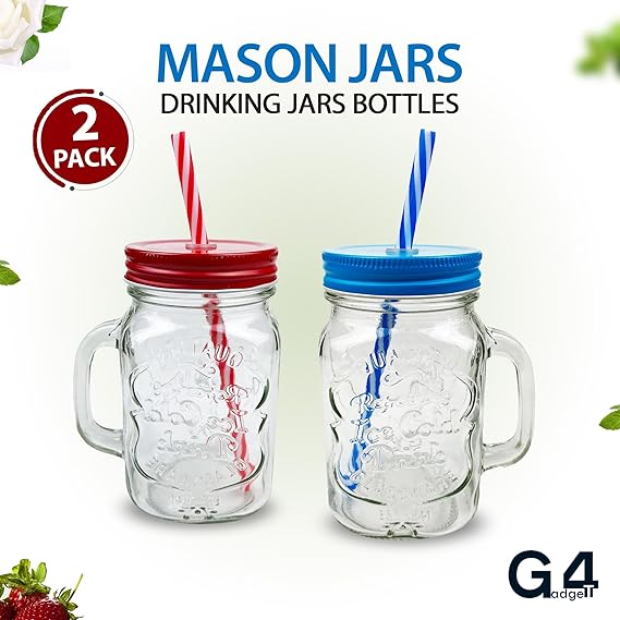 Mason Jar Drinking Glasses Set of 2 | 500ml Durable Jars 1