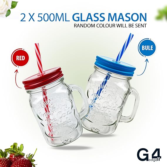 Mason Jar Drinking Glasses Set of 2 | 500ml Durable Jars 2