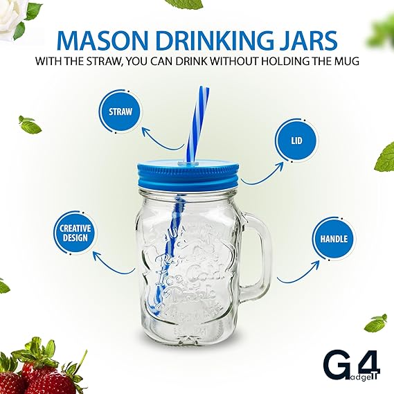 Mason Jar Drinking Glasses Set of 2 | 500ml Durable Jars 3