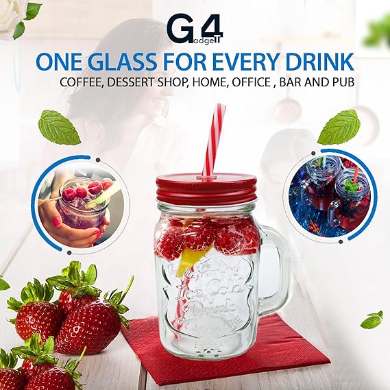 Mason Jar Drinking Glasses Set of 2 | 500ml Durable Jars 4