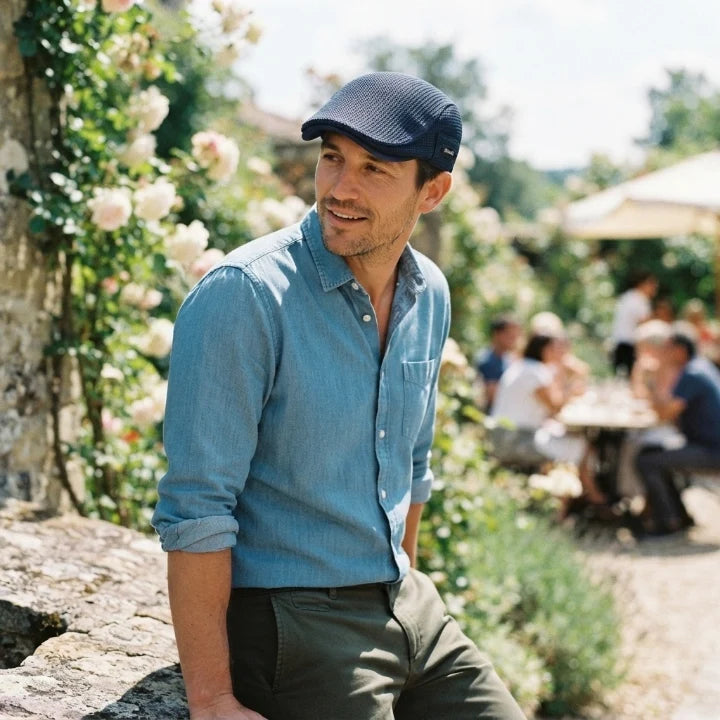 Men's Cotton Flat Cap with Mesh Ventilation Adjustable 58-59 cm 2