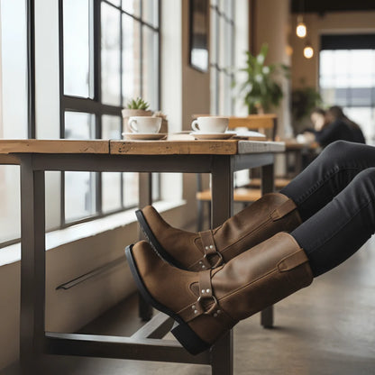 Men's Harness Boots Waterproof PU Leather Oil-Resistant Sole 2