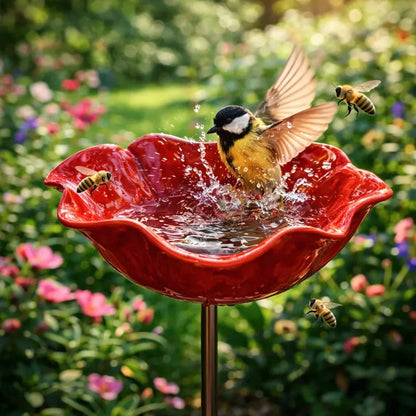 Metal Bird Bath Poppy Design | Garden and Balcony Decor 0