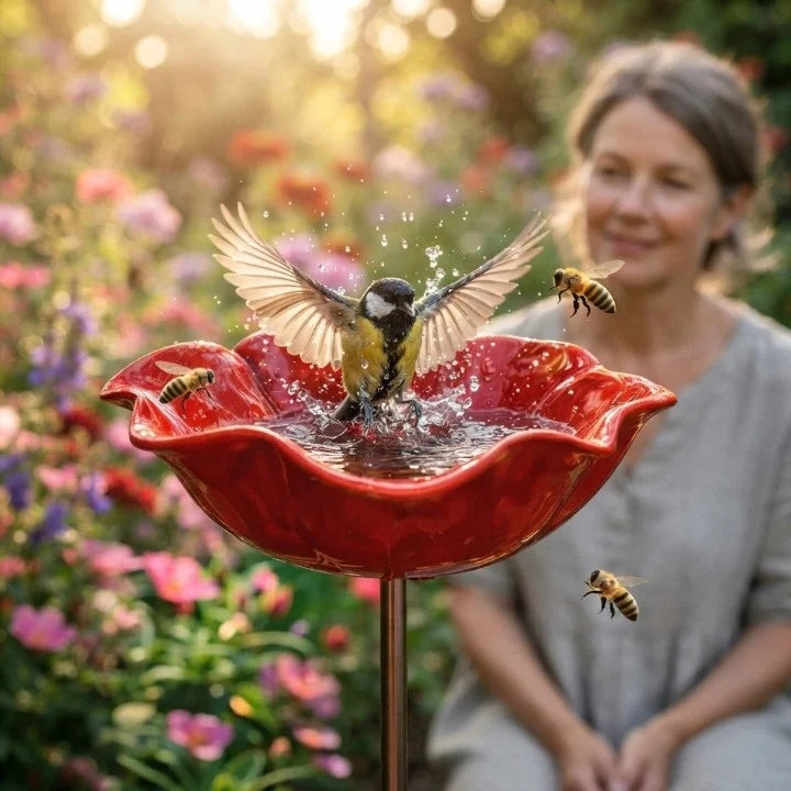 Metal Bird Bath Poppy Design | Garden and Balcony Decor 1