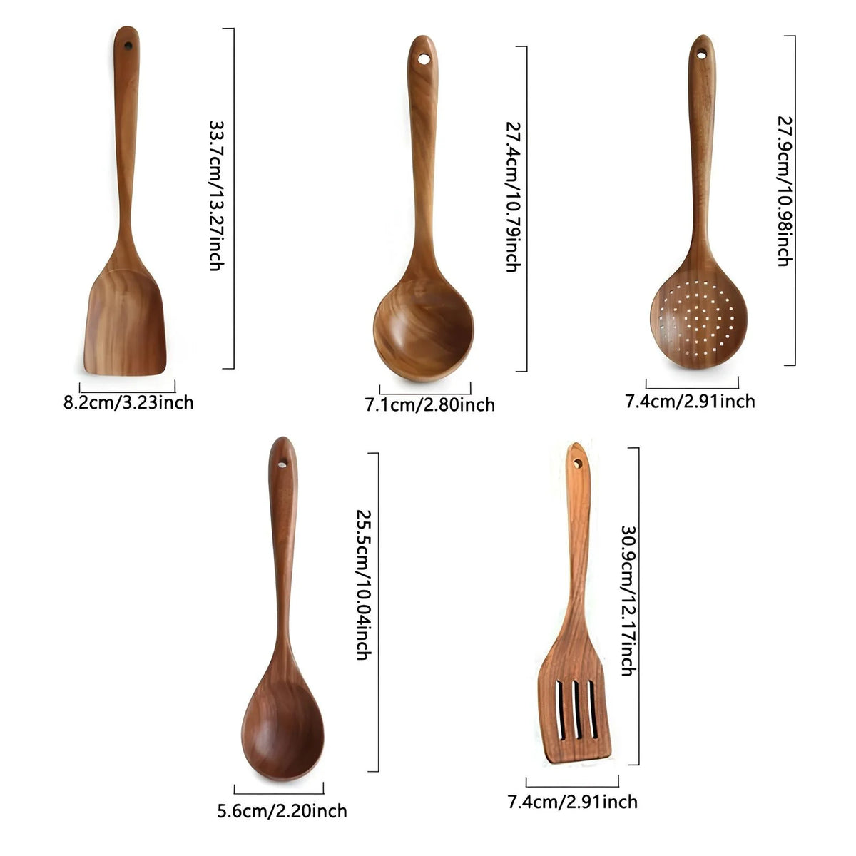 Natural Teak Kitchen Utensil Set | 5-Piece Wood Cooking Tools 4