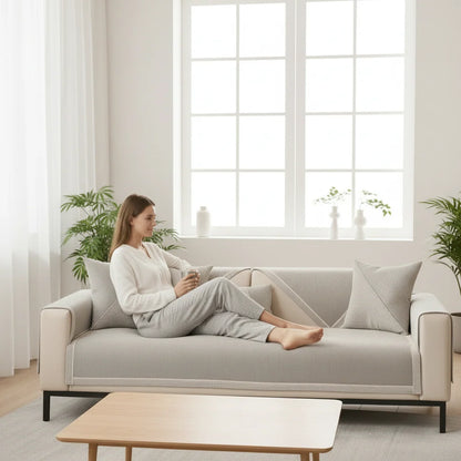 Non-Slip Cotton-Linen Sofa Cover | Customizable Couch Slipcover 2