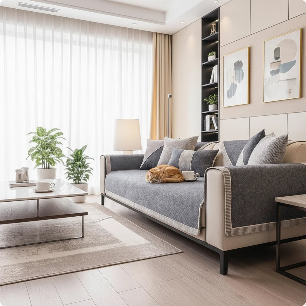 Non-Slip Cotton-Linen Sofa Cover | Customizable Couch Slipcover 5