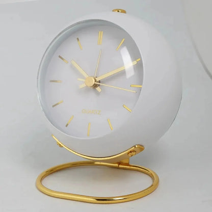 Round Quartz Alarm Clock Gold Stand Silent Mechanism 1