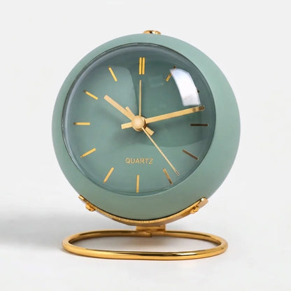Round Quartz Alarm Clock Gold Stand Silent Mechanism 3