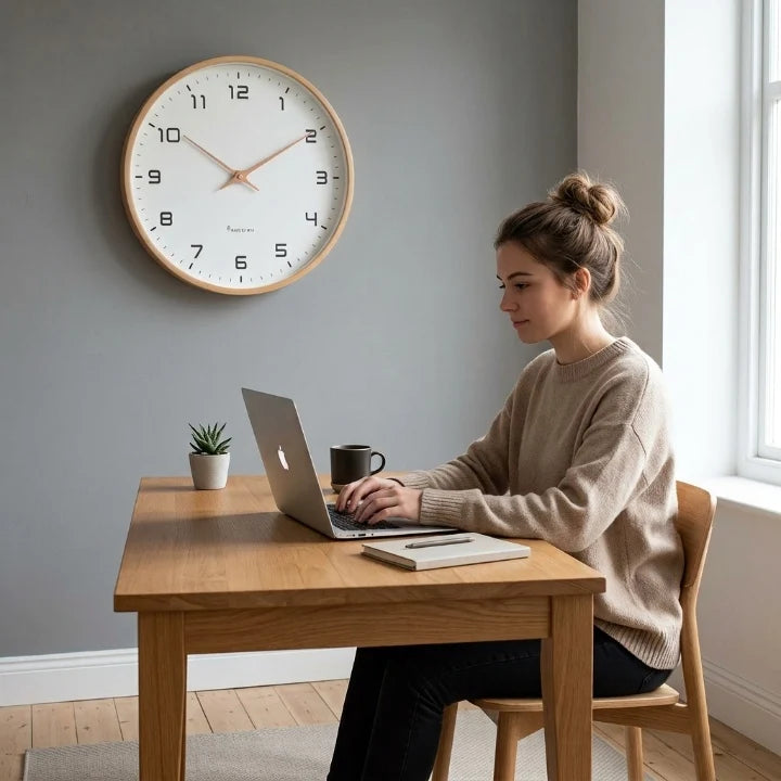 Silent Wooden Wall Clock Ø 25/30 cm with Rose Gold Hands 3