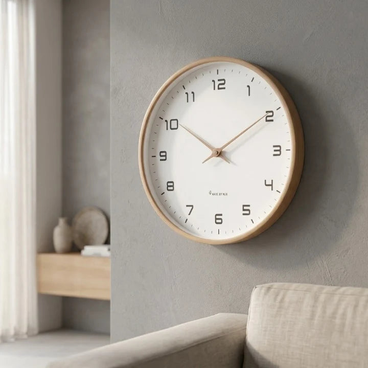 Silent Wooden Wall Clock Ø 25/30 cm with Rose Gold Hands 6