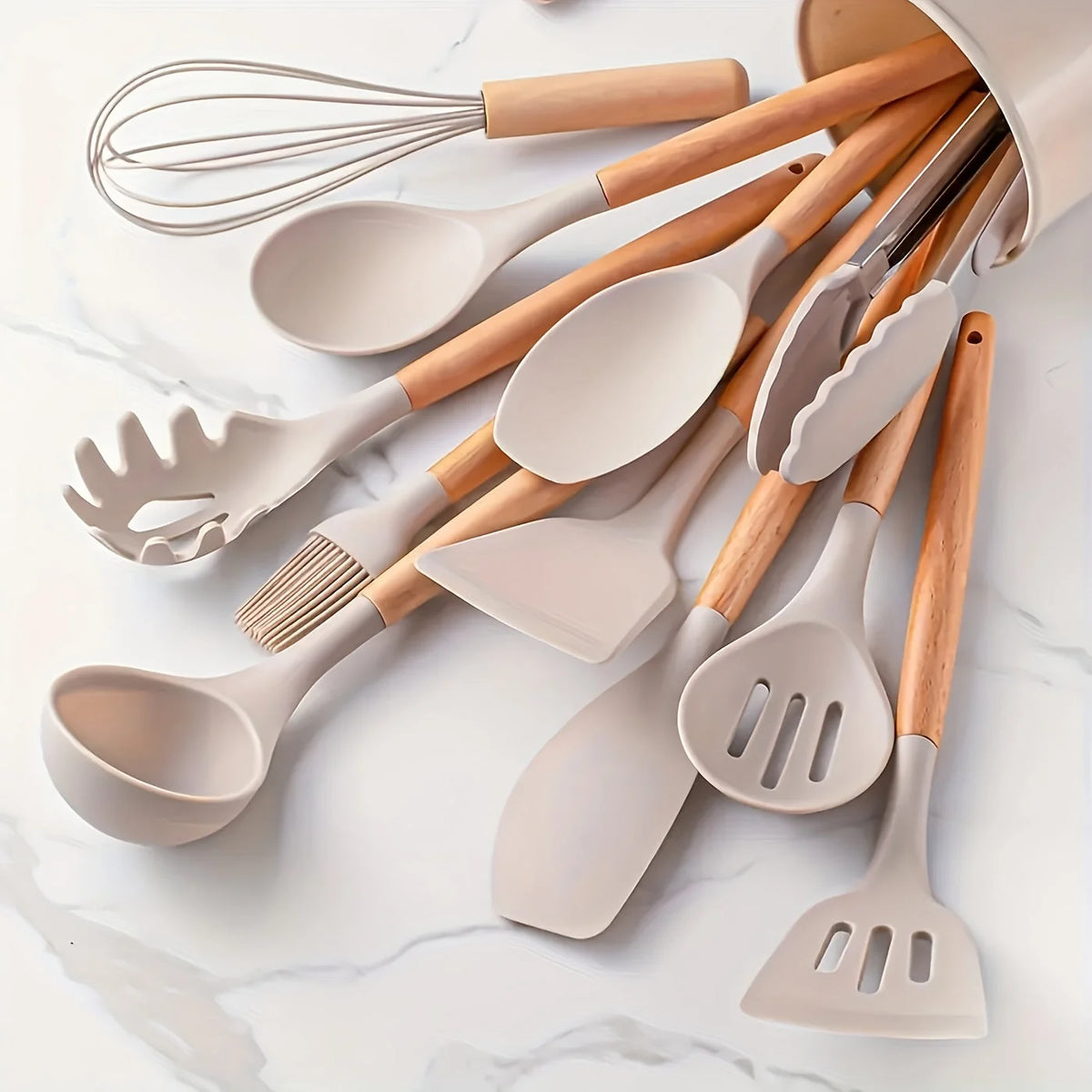 Skanto 12-Piece Kitchen Utensil Set Silicone Wooden Handles 0