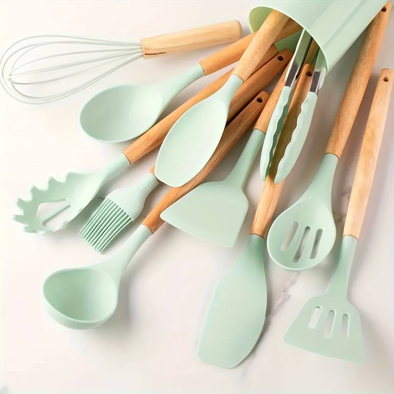 Skanto 12-Piece Kitchen Utensil Set Silicone Wooden Handles 10