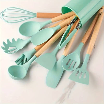 Skanto 12-Piece Kitchen Utensil Set Silicone Wooden Handles 11