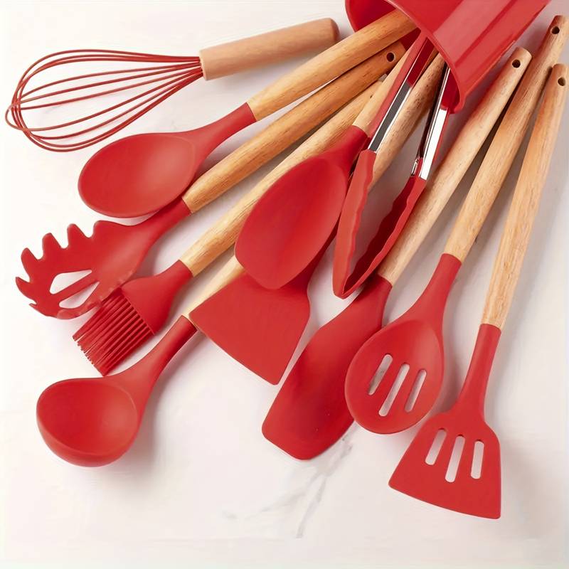 Skanto 12-Piece Kitchen Utensil Set Silicone Wooden Handles 12