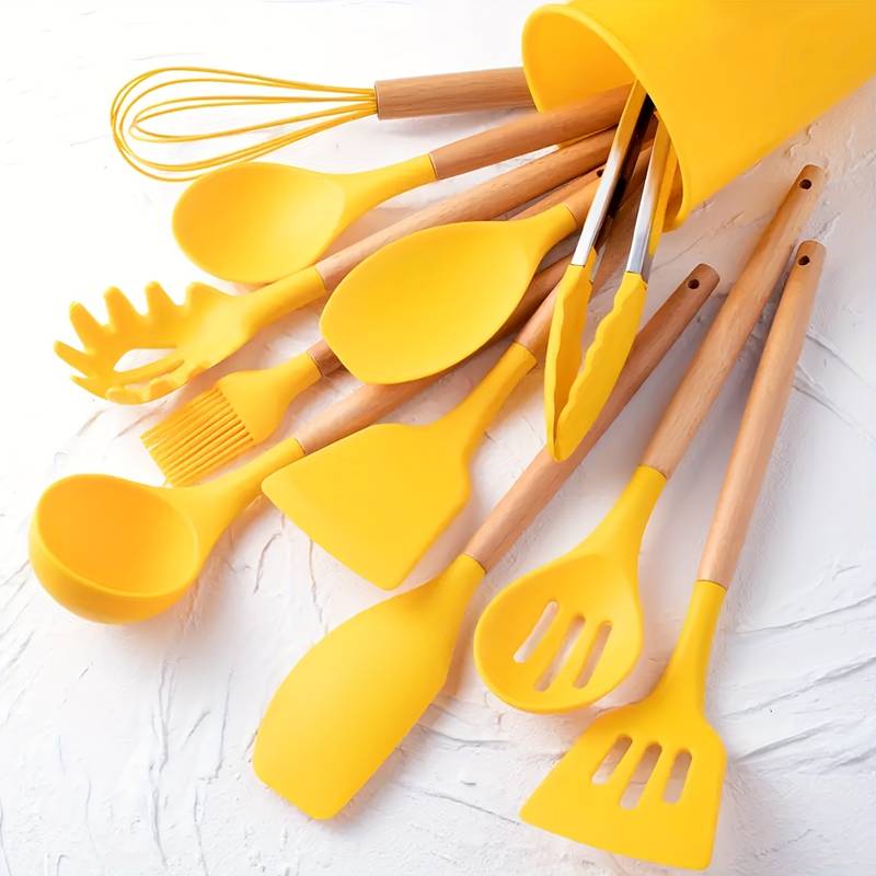 Skanto 12-Piece Kitchen Utensil Set Silicone Wooden Handles 13