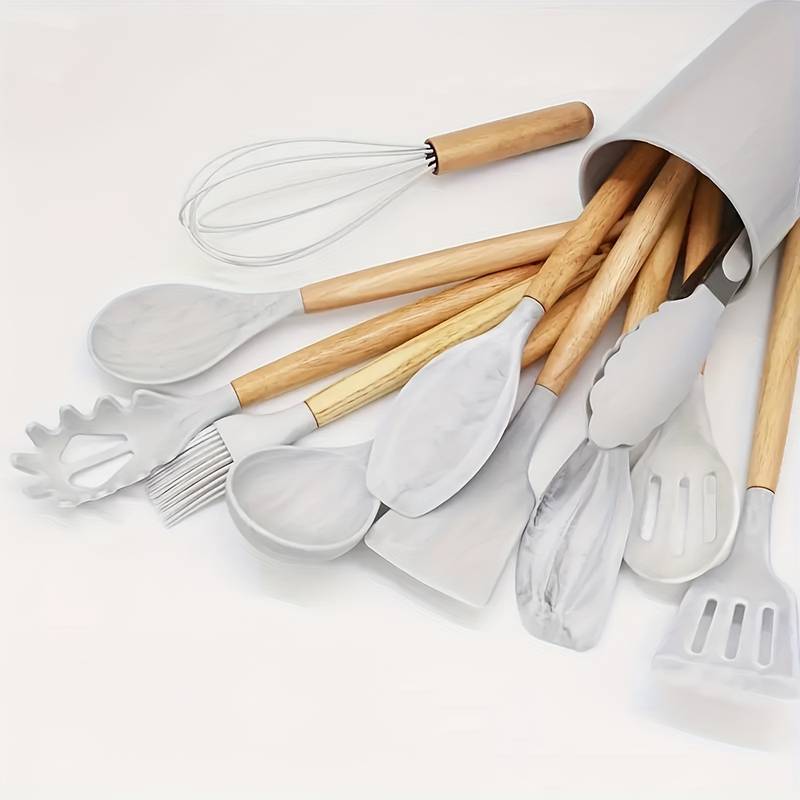 Skanto 12-Piece Kitchen Utensil Set Silicone Wooden Handles 14
