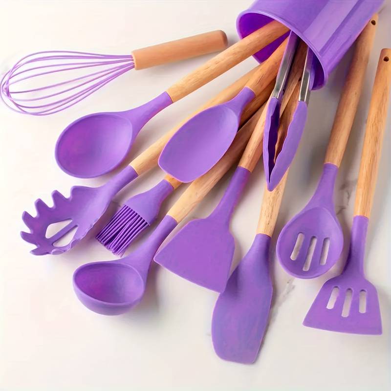 Skanto 12-Piece Kitchen Utensil Set Silicone Wooden Handles 15