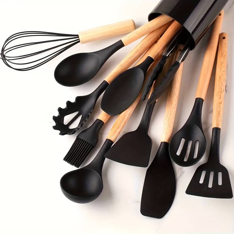 Skanto 12-Piece Kitchen Utensil Set Silicone Wooden Handles 16