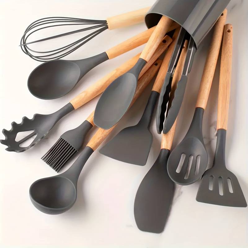 Skanto 12-Piece Kitchen Utensil Set Silicone Wooden Handles 17