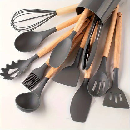 Skanto 12-Piece Kitchen Utensil Set Silicone Wooden Handles 17