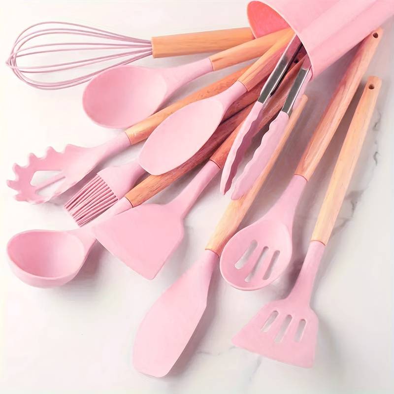 Skanto 12-Piece Kitchen Utensil Set Silicone Wooden Handles 9