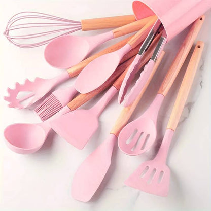 Skanto 12-Piece Kitchen Utensil Set Silicone Wooden Handles 9