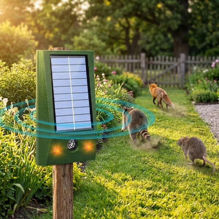 Solar Animal Repeller with Ultrasound and LED Flash | Outdoor Pest Control 0
