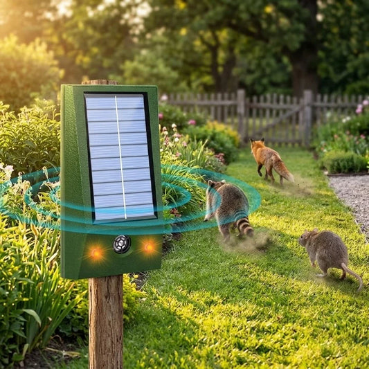 Solar Animal Repeller with Ultrasound and LED Flash | Outdoor Pest Control 0