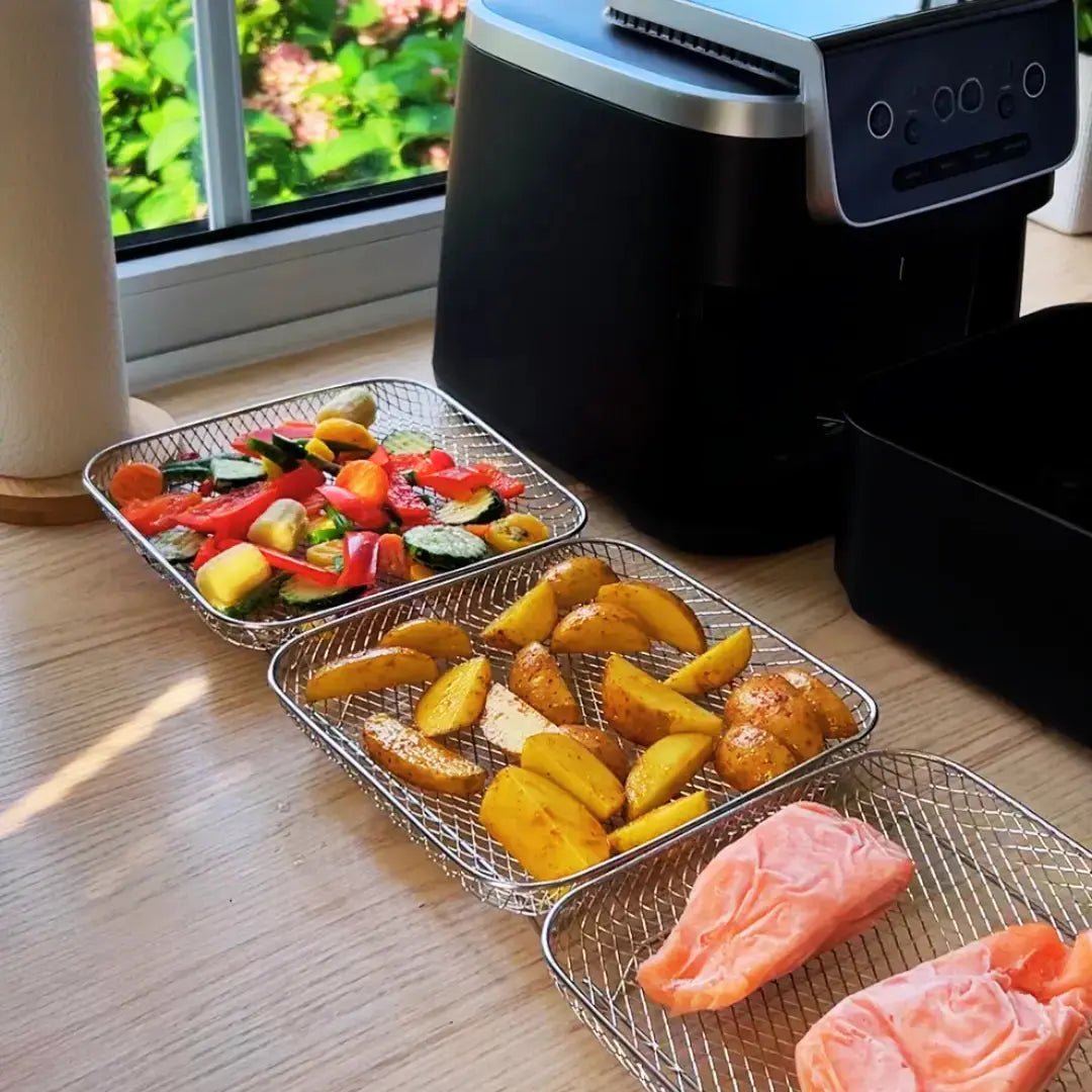 Stackable Air Fryer Baskets Set | Round Square Rectangular Stainless Steel 2