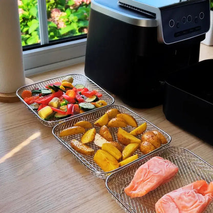 Stackable Air Fryer Baskets Set | Round Square Rectangular Stainless Steel 2