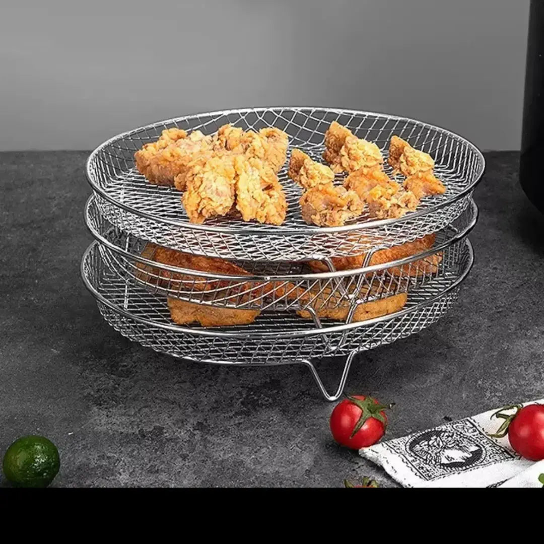 Stackable Air Fryer Baskets Set | Round Square Rectangular Stainless Steel 6