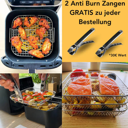 Stackable Air Fryer Baskets Set | Round Square Rectangular Stainless Steel 7