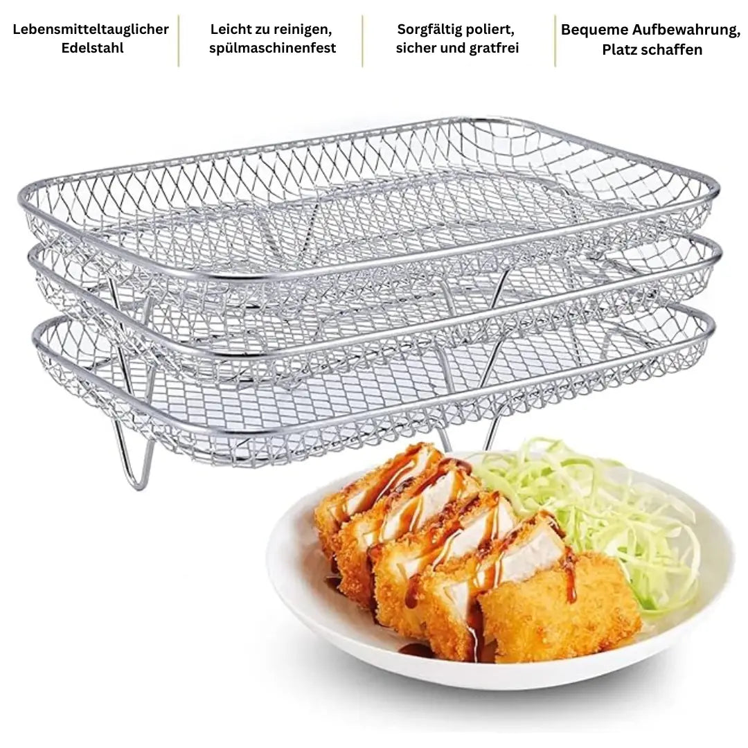 Stackable Air Fryer Baskets Set | Round Square Rectangular Stainless Steel 8